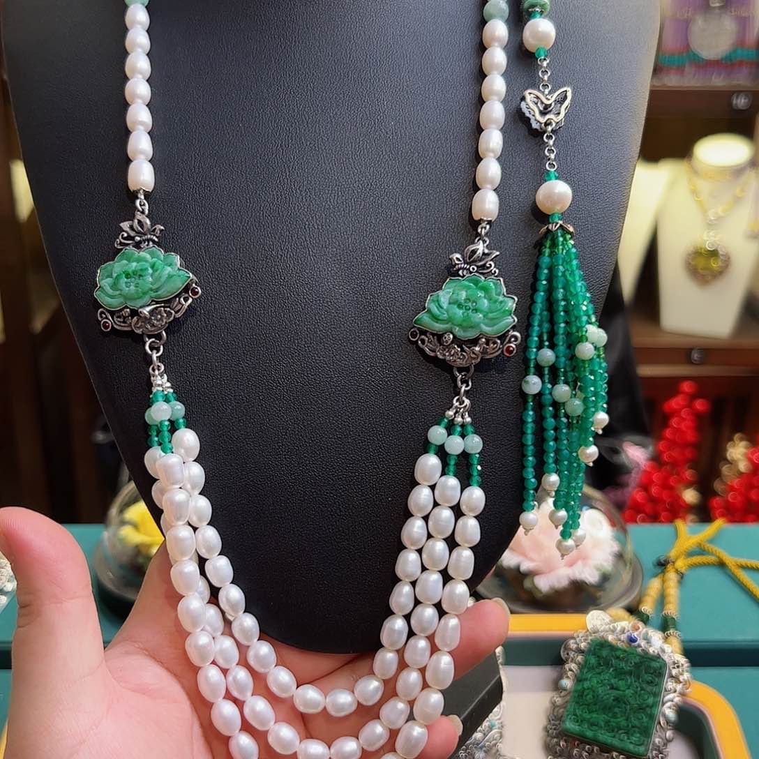 淡水珍珠颈饰银S925镶嵌古风