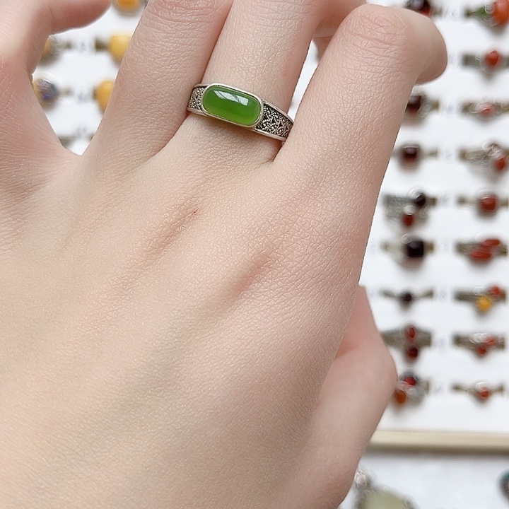 和田玉戒指银S925镶嵌925