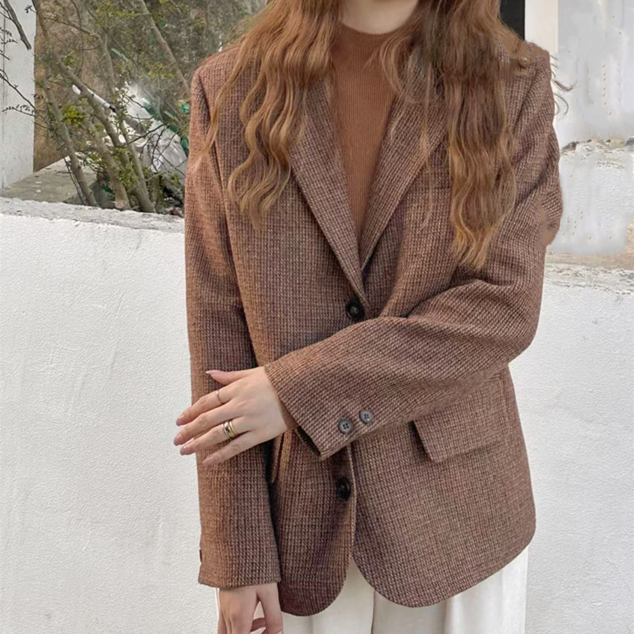 K2410 时尚复古拼接千鸟格气质毛呢西装 SW0191