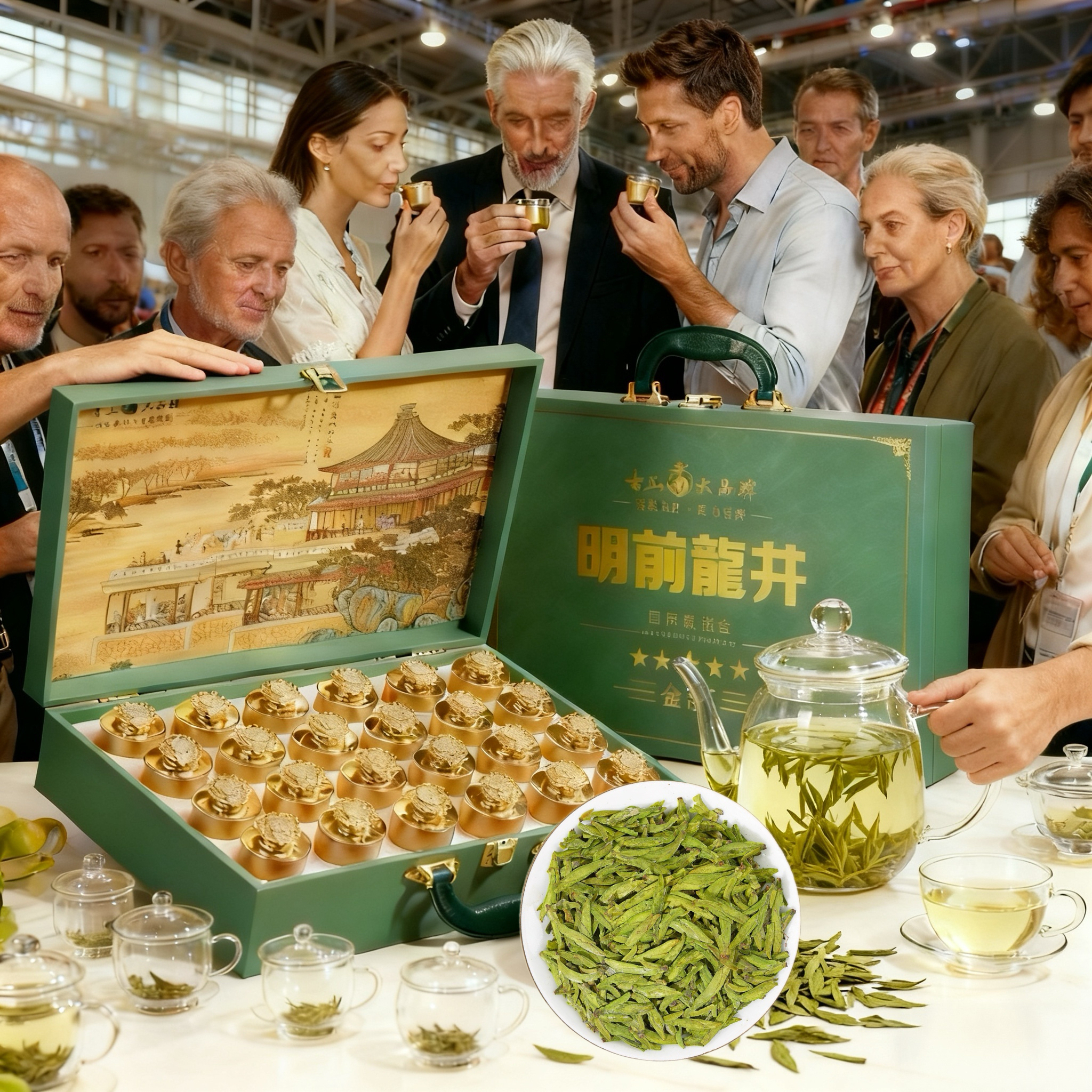 古工手提箱24罐大份量礼盒装明前龙井茶手工采摘精品礼盒装