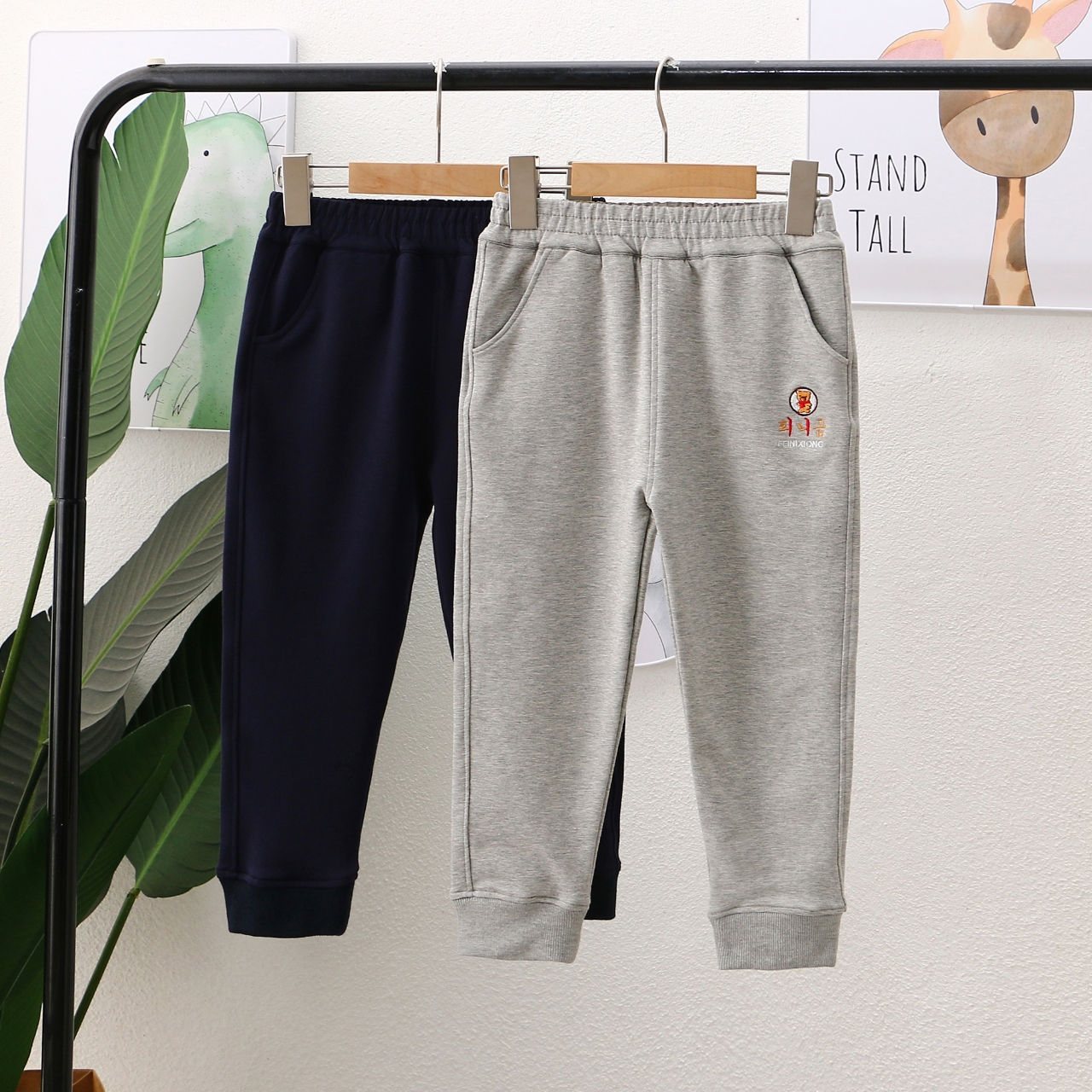 毛圈棉卫裤秋季侧拼韩版中大童休闲风针织运动裤长裤休闲裤