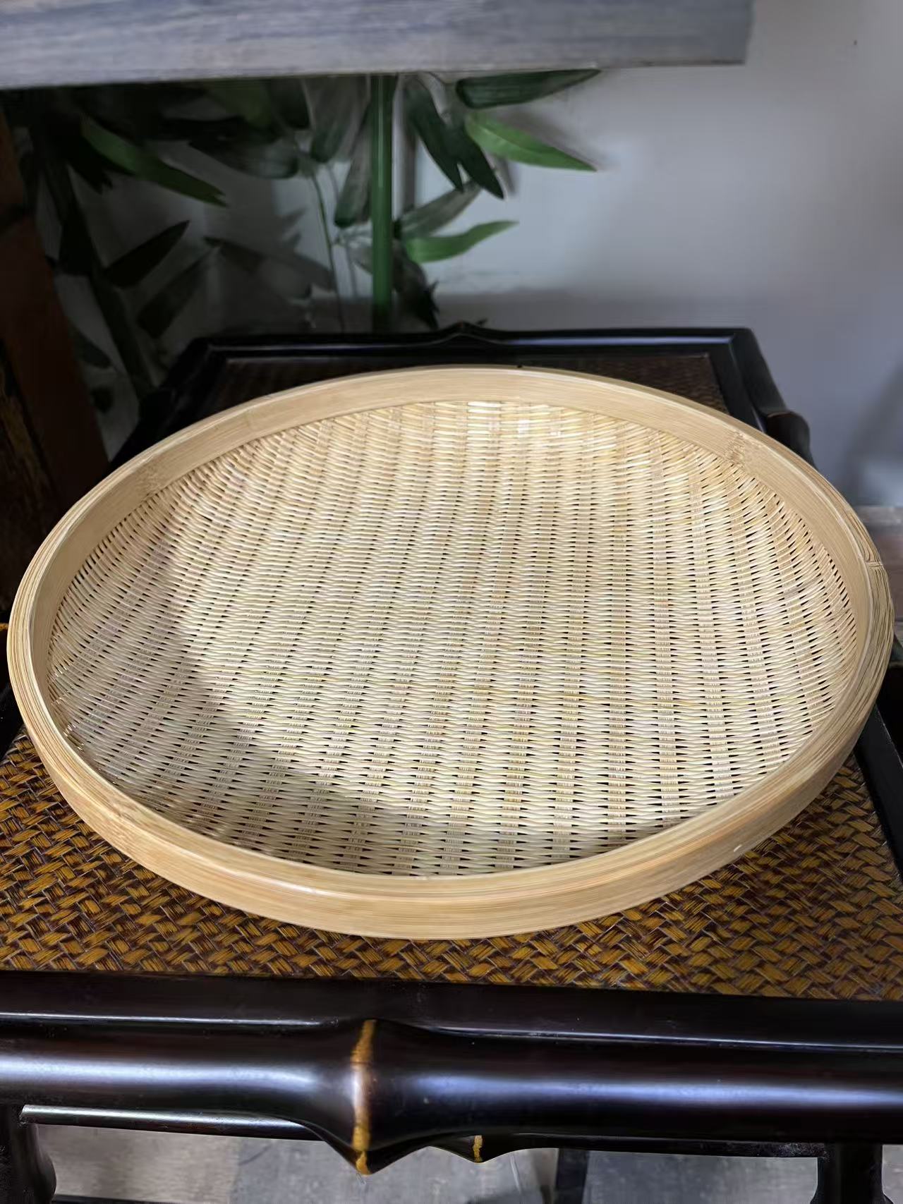 YD纯手工竹丝编织本色浅口水果 零食 茶具收纳筐篮