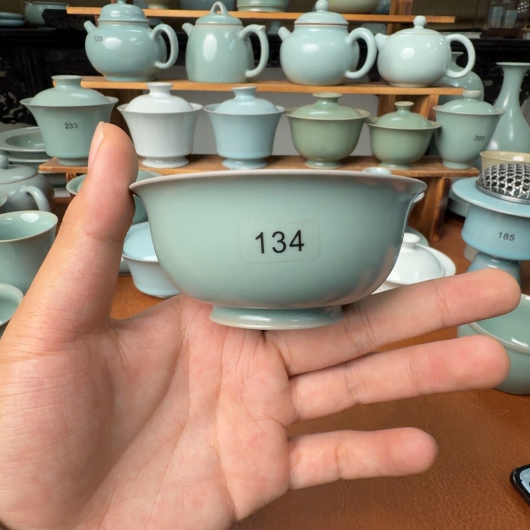 陶摆件微瑕仿古青绿超薄胎压手杯