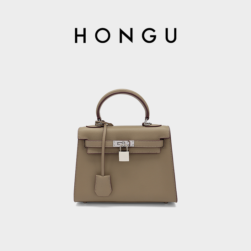 【中号】HONGU/红谷凯莉包手提包经典轻奢牛皮通勤单肩斜挎包气质