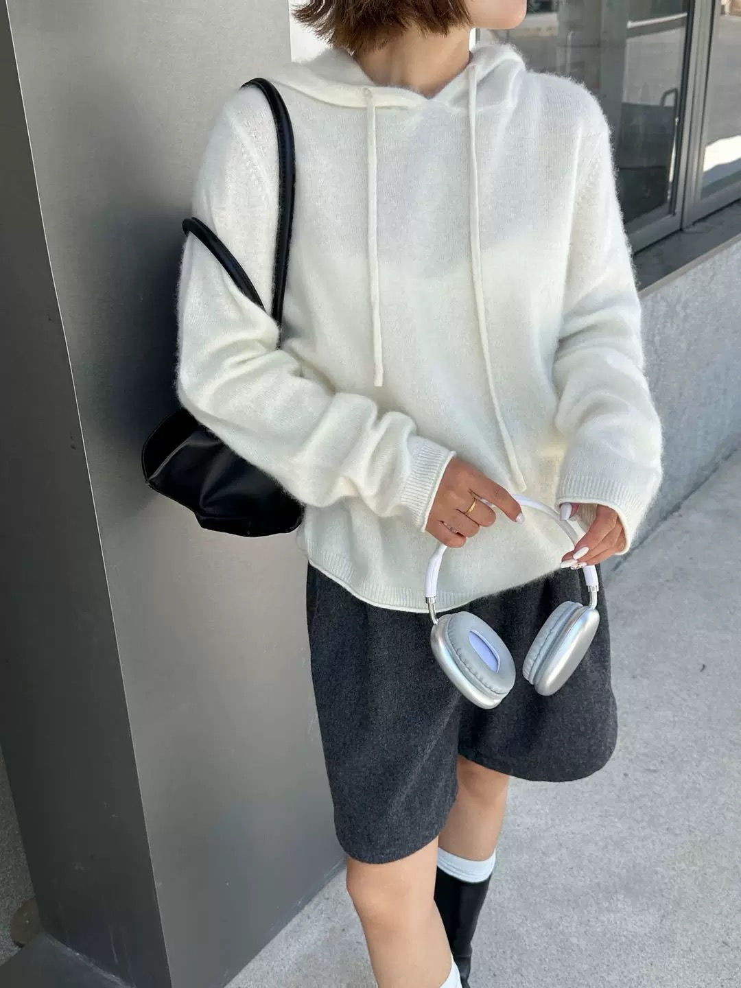 轻奢百搭纯色连帽羊毛羊绒羊毛衫