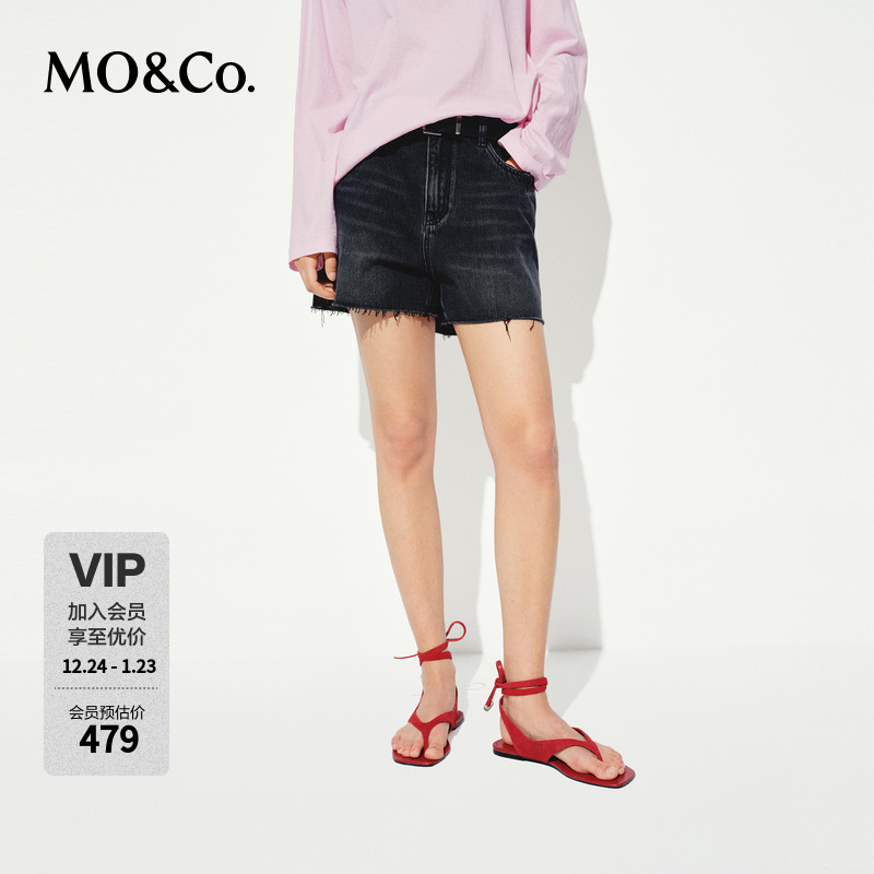 MOCO牛仔短裤2025新品摇滚洗磨棉质中低腰宽松毛边MBE2SOT022