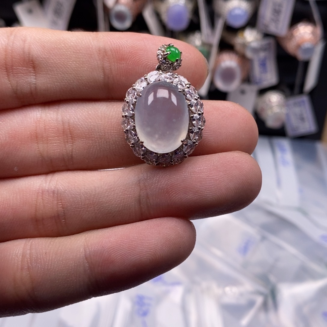 翡翠颈饰银S925镶嵌天然缅甸翡翠a货