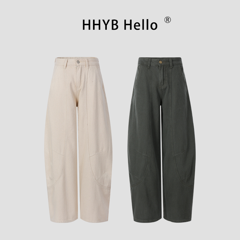 HHYB Hello百搭牛仔裤女2025夏季新款美式复古牛仔长裤Q254139