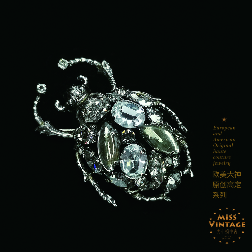 欧美大神原创高定重工灵虫灰黑冰糖琉璃胸针[259999-035]