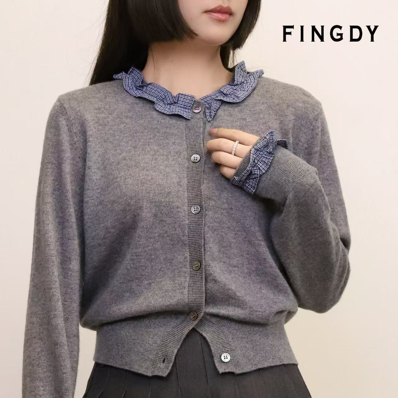 FINGDY花边撞色针织衫5307203-0518