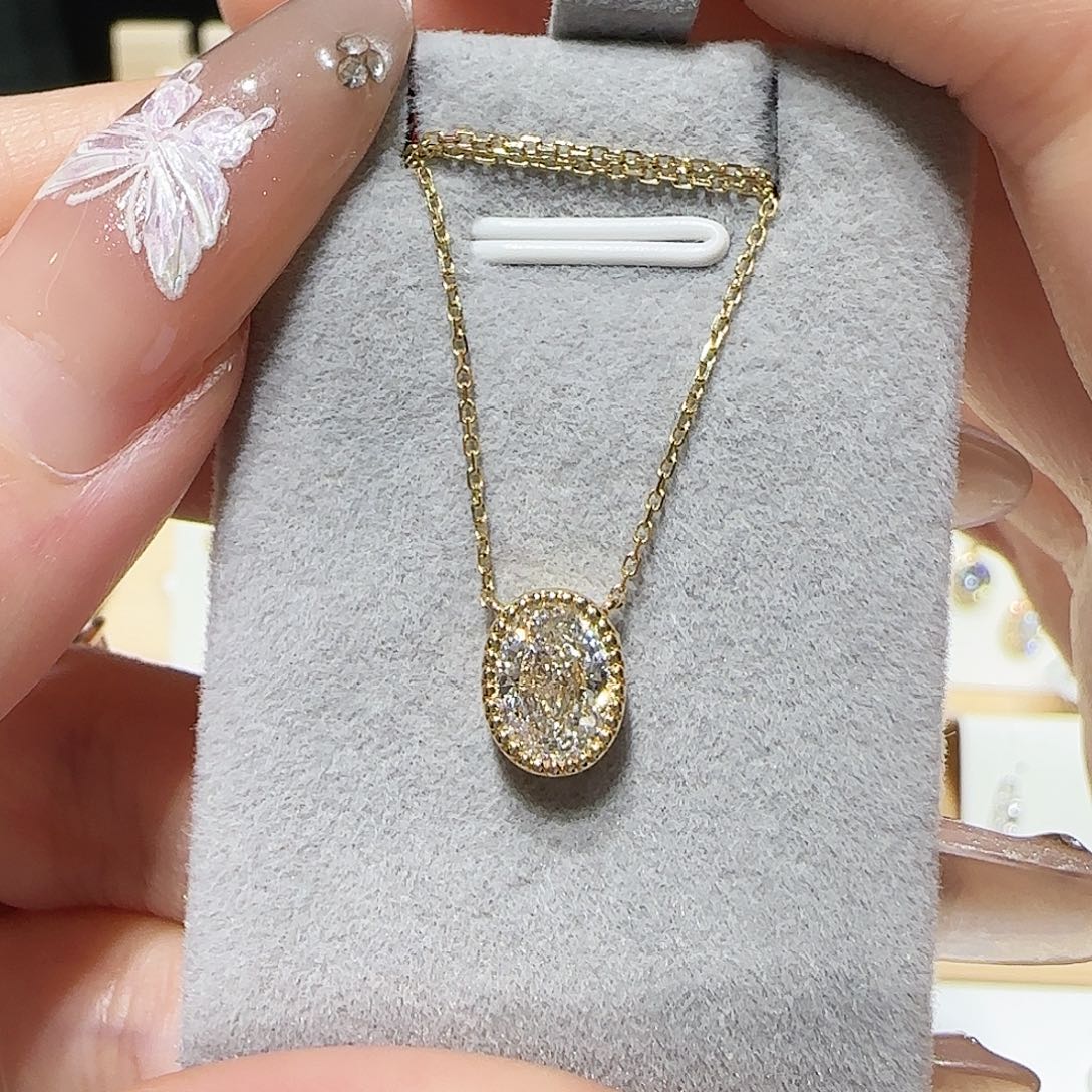 18K金镶嵌实验室培育钻石一克拉k黄复古椭圆项链