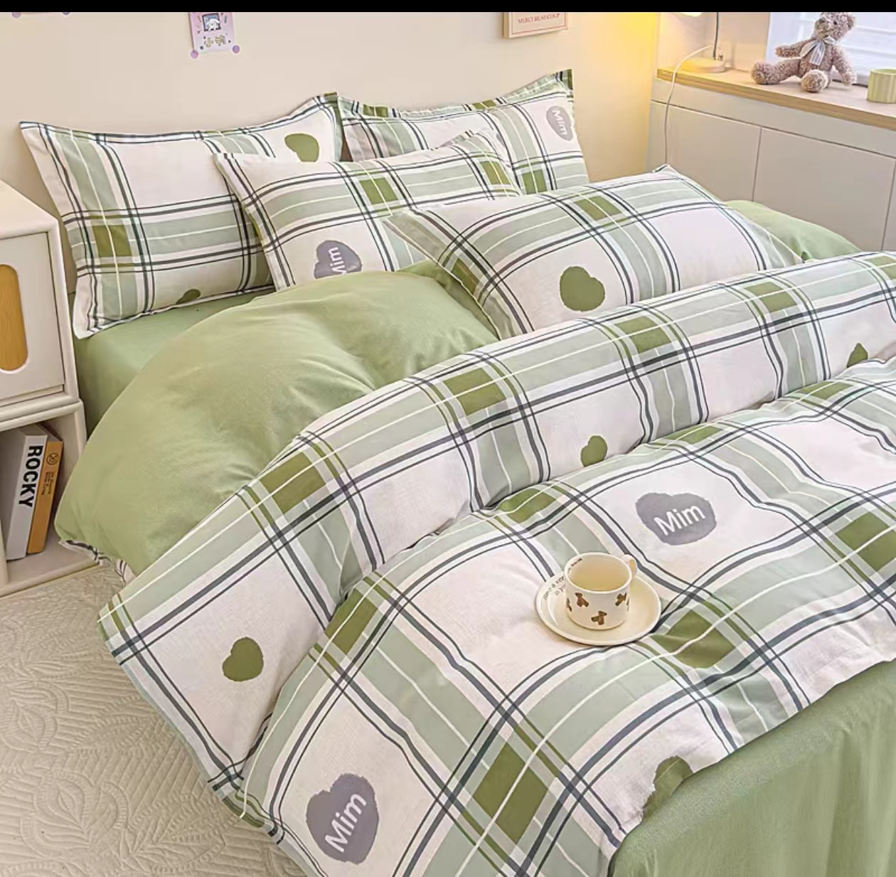 单人被罩（绿色格子-被罩}1.5米*2米正负5厘米加密加厚亲肤柔软