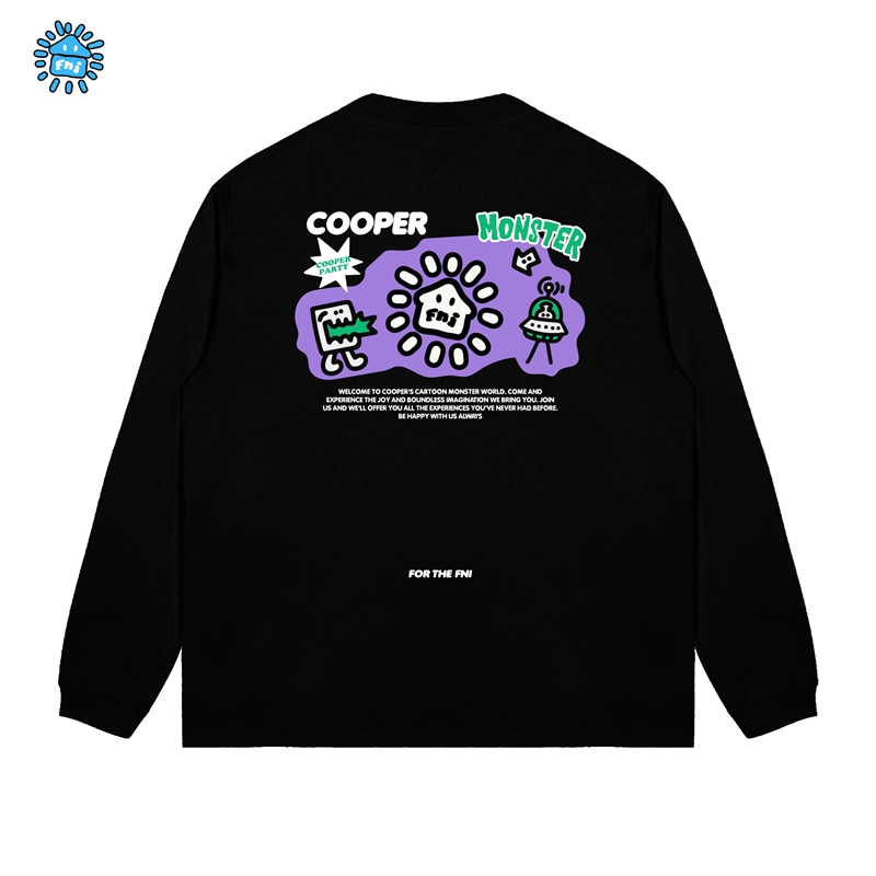 FNIcooper（cooper小怪兽）趣味卡通重磅纯棉长袖男女款T秋宽松发泡
