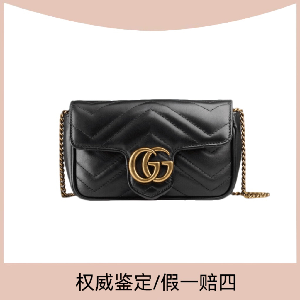 99新 GUCCI/古驰 黑色金扣马蒙mini单肩斜挎包
