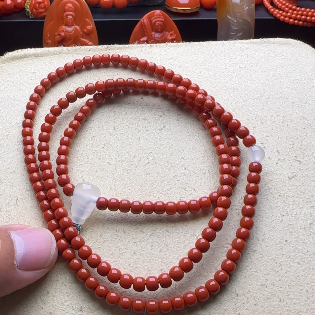 南红玛瑙未镶嵌手链4.5mm锦红老型