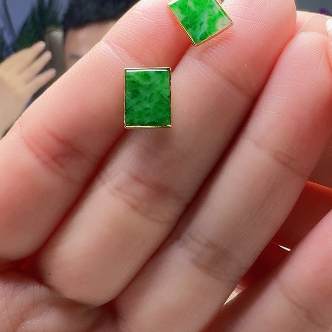 翡翠银S925镶嵌耳饰天然