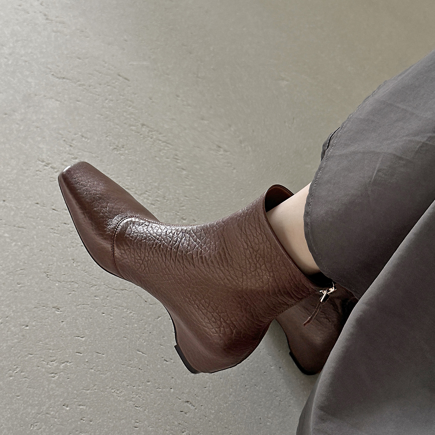 2025巨好看的短靴女羊皮坡跟女靴棕色美拉德靴子女真皮单靴配裙子