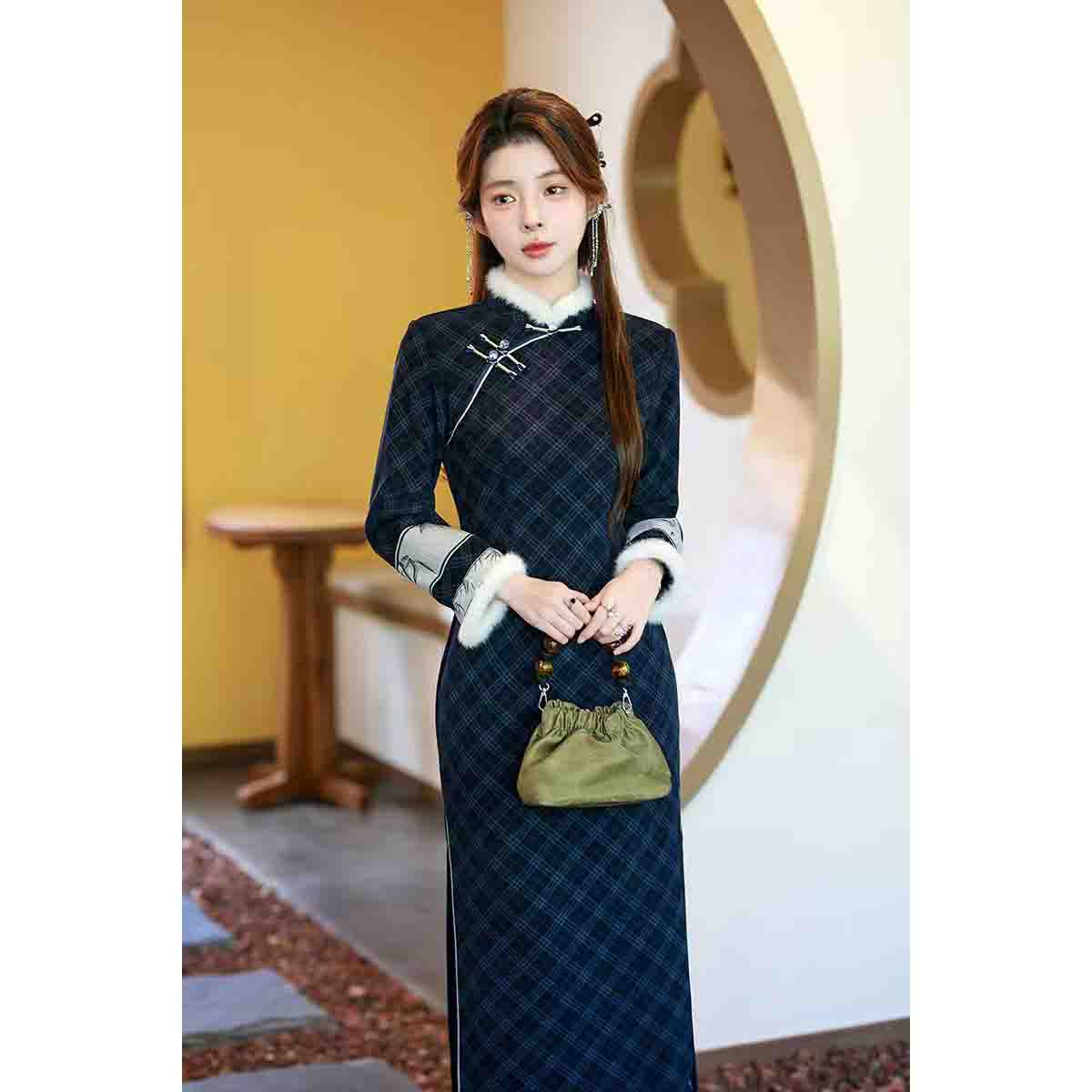 【花影绮梦】2025年冬季新款改良小个子中长款气质显瘦优雅旗袍