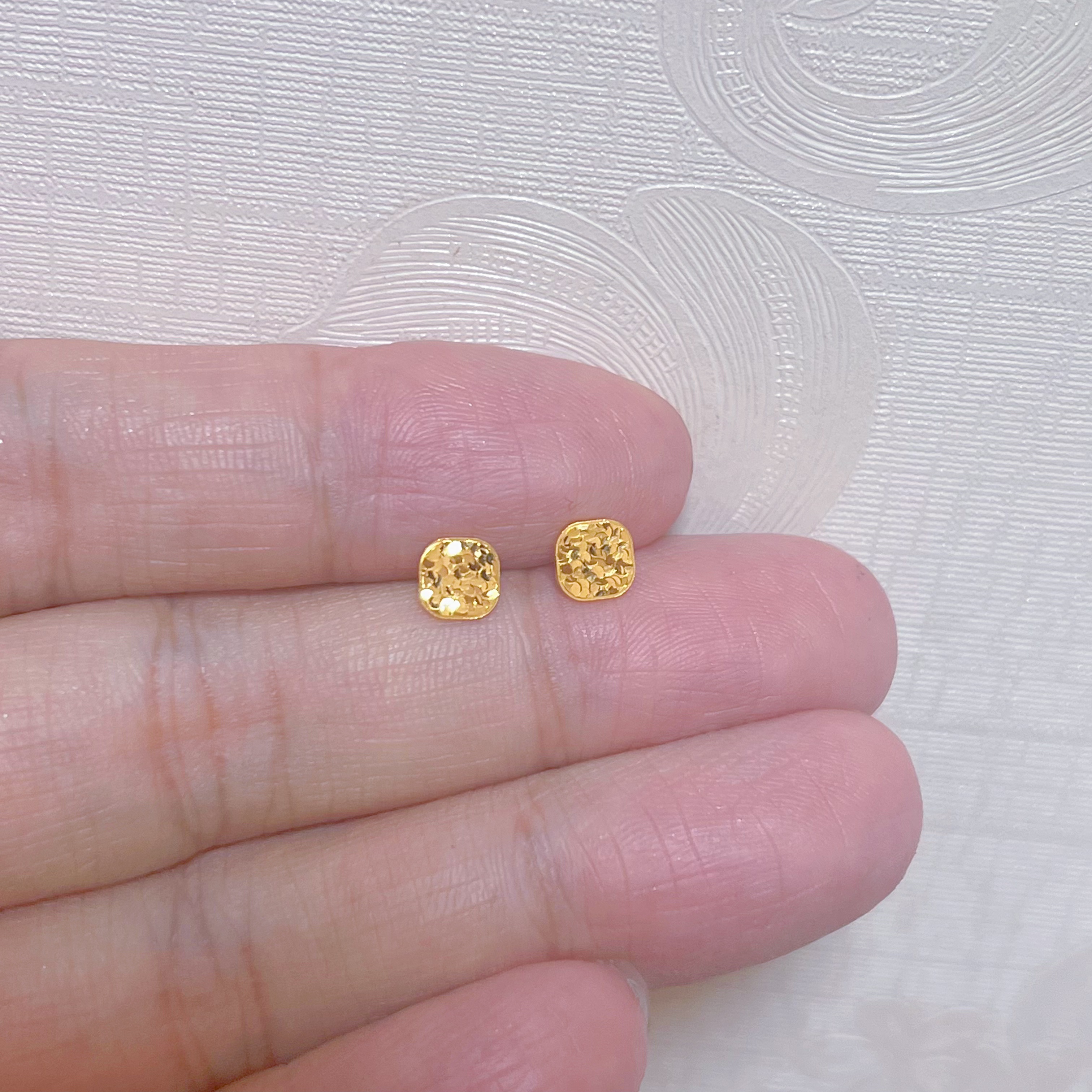 足金999碎碎冰小圆饼耳钉直针时尚仙女