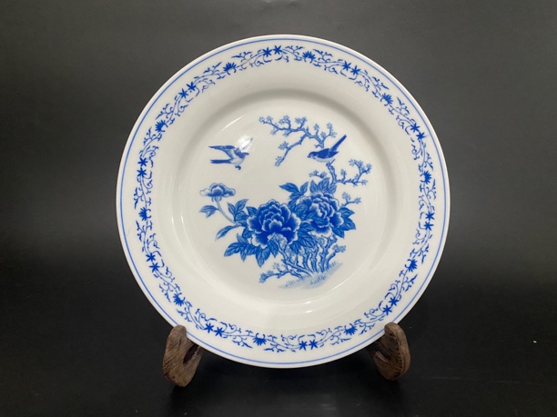 醴陵群力大号兰花鸟青花盘18厘米手工碟子家用圆形白瓷盘碟餐盘