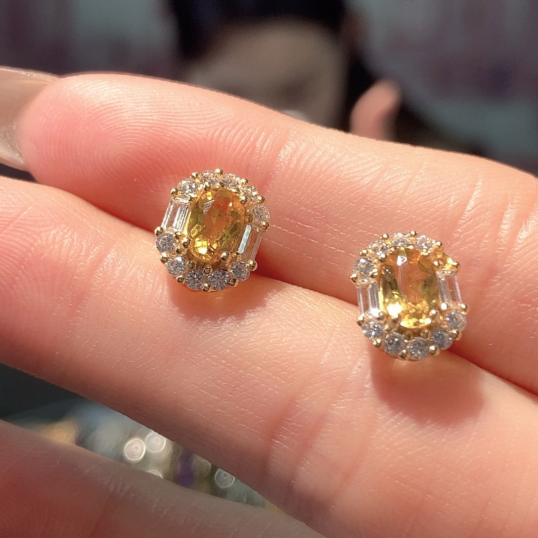 黄晶耳饰银S925镶嵌天**情