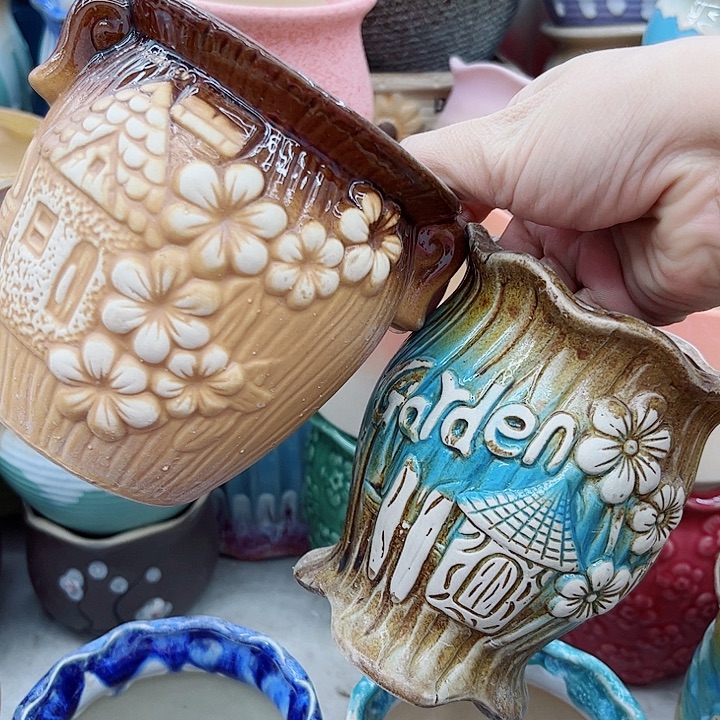 多肉绿植陶瓷花盆9.9包邮，有孔