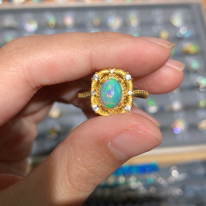 银S925镶嵌欧泊欧泊戒指y