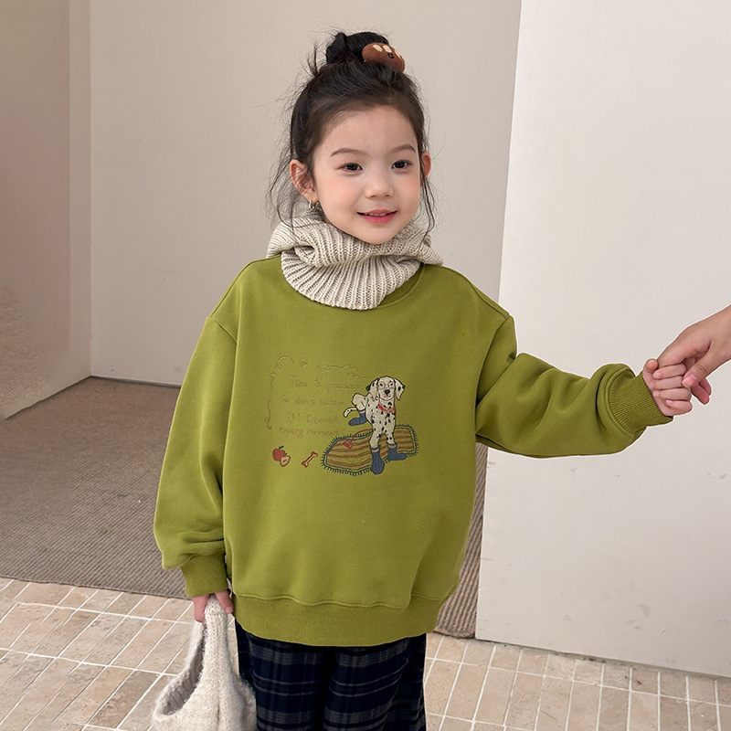 女童休闲韩宽松男女保暖套头衫珍珠绒加厚卡通卫衣25G069