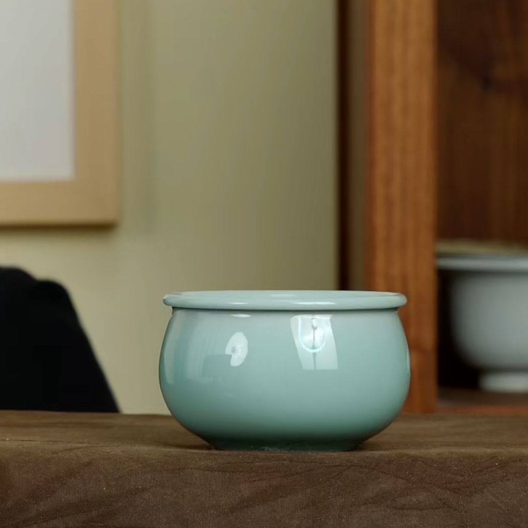 粉青周贝龙泉青瓷青瓷手工水缸杯文人雅器禅意主人杯工艺单杯