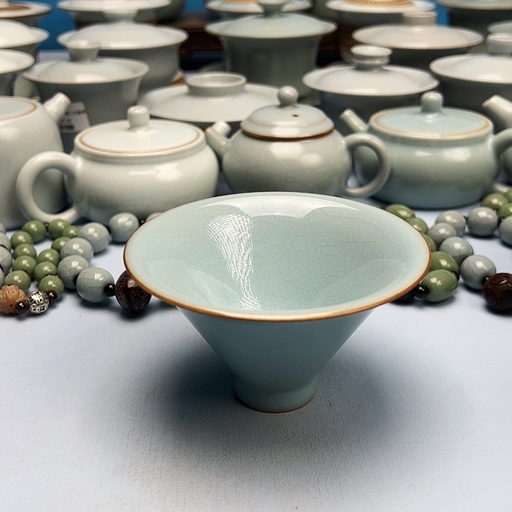 杯天青微蓝釉斗笠杯原矿原釉原产地