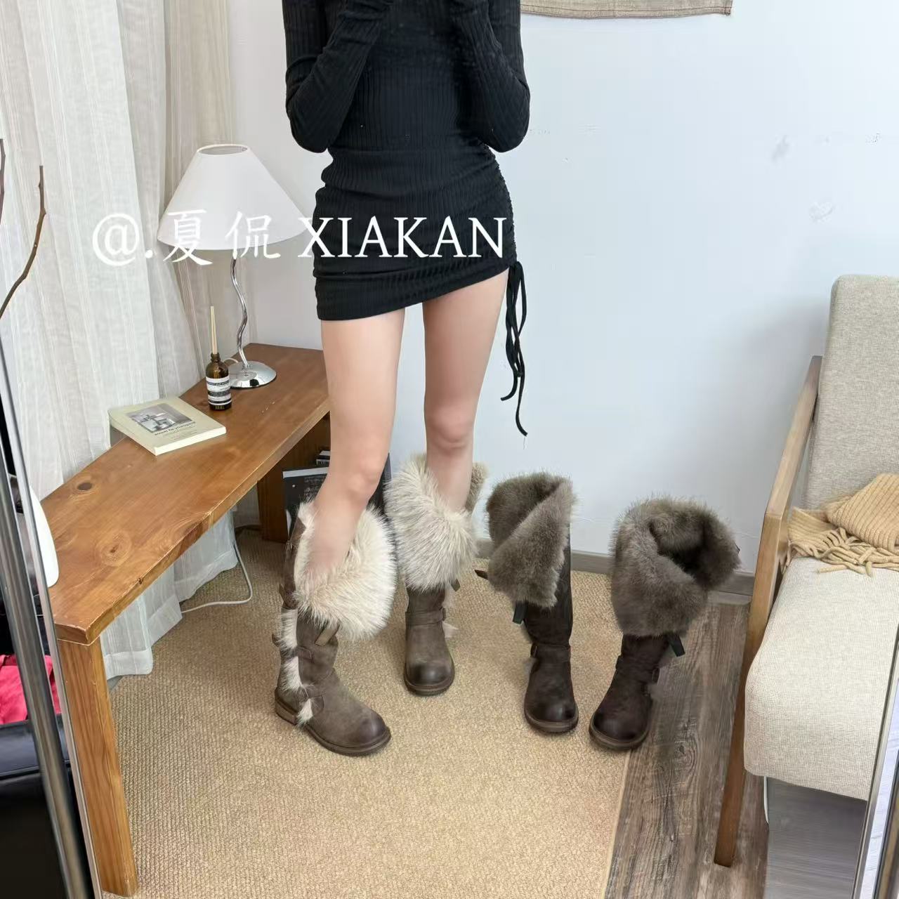 夏侃【FANGXIANG】增高4.5公分秋冬时尚百搭毛茸茸雪地靴女HH-1388