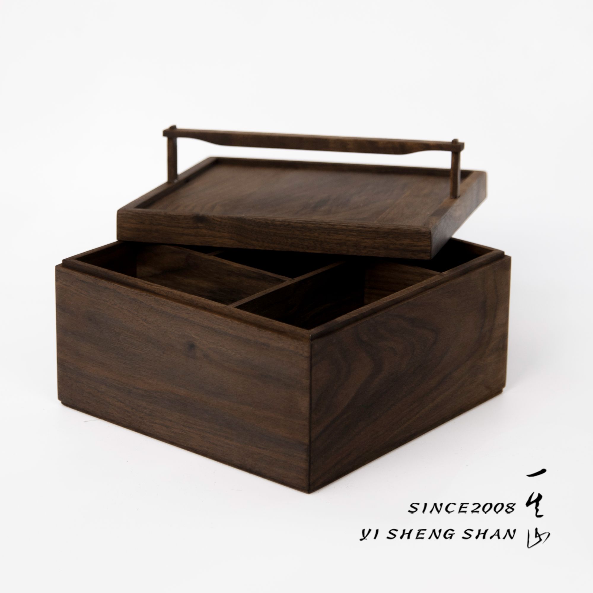 【居家好物】北美黑胡桃矮提梁分格茶叶包收纳盒桌面中式防尘收纳盒