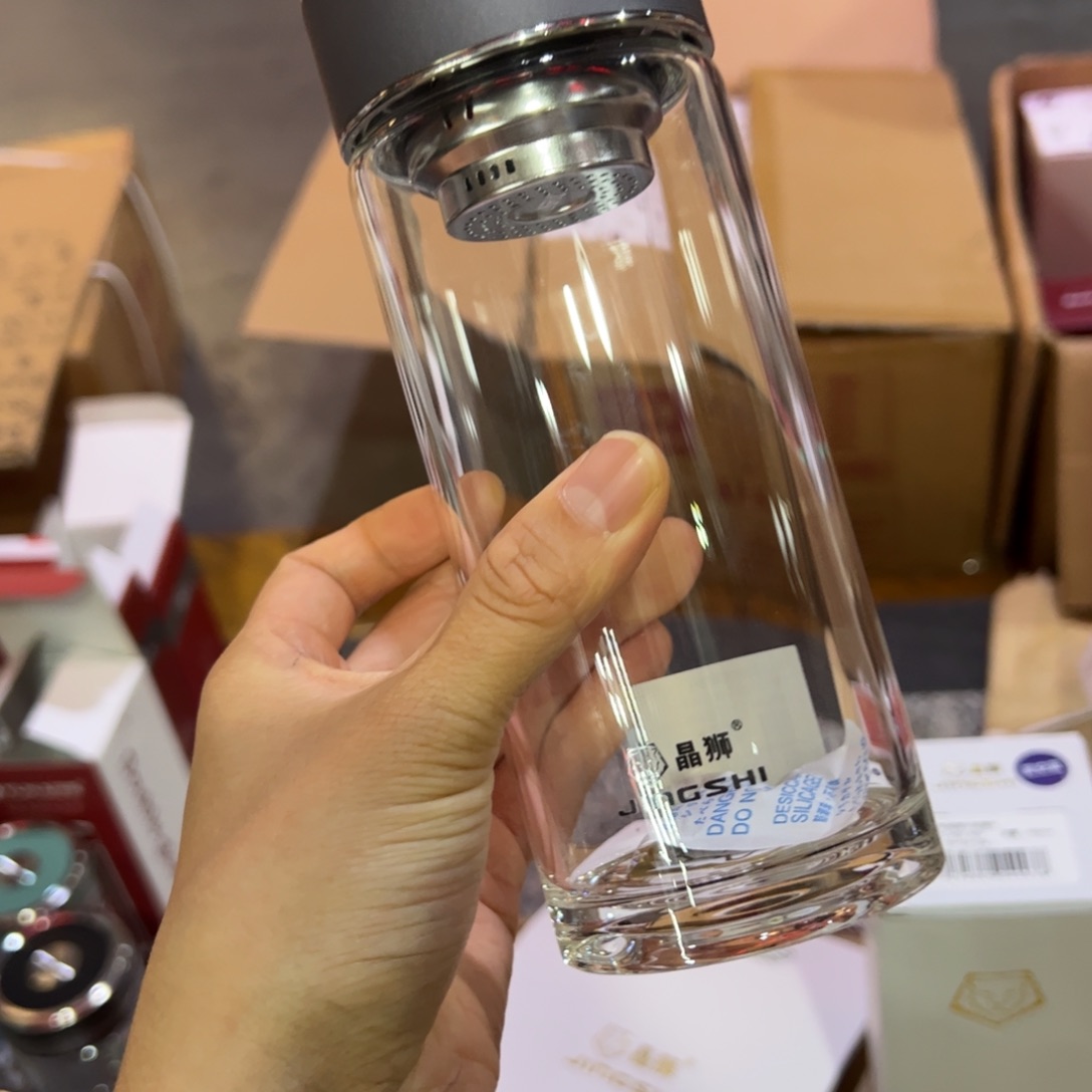 晶单层烫手玻璃杯460灰色提环灰色➕被套