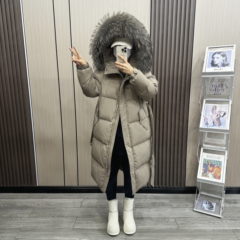 【腰带款】羽绒服女中长款2025冬新款大毛领高级时尚显瘦加厚外套潮