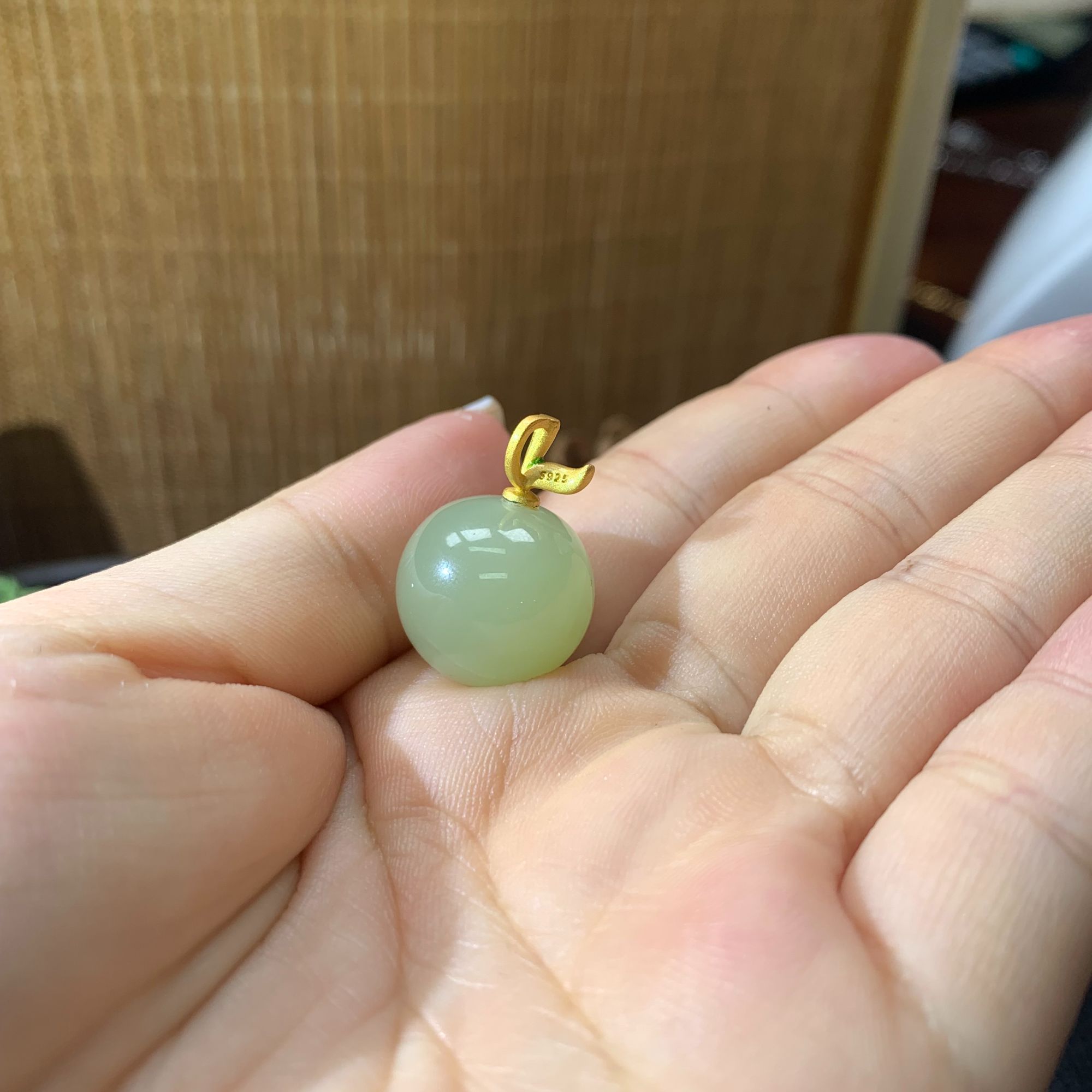 s925镶嵌和田玉晴水猫眼单珠吊坠-40