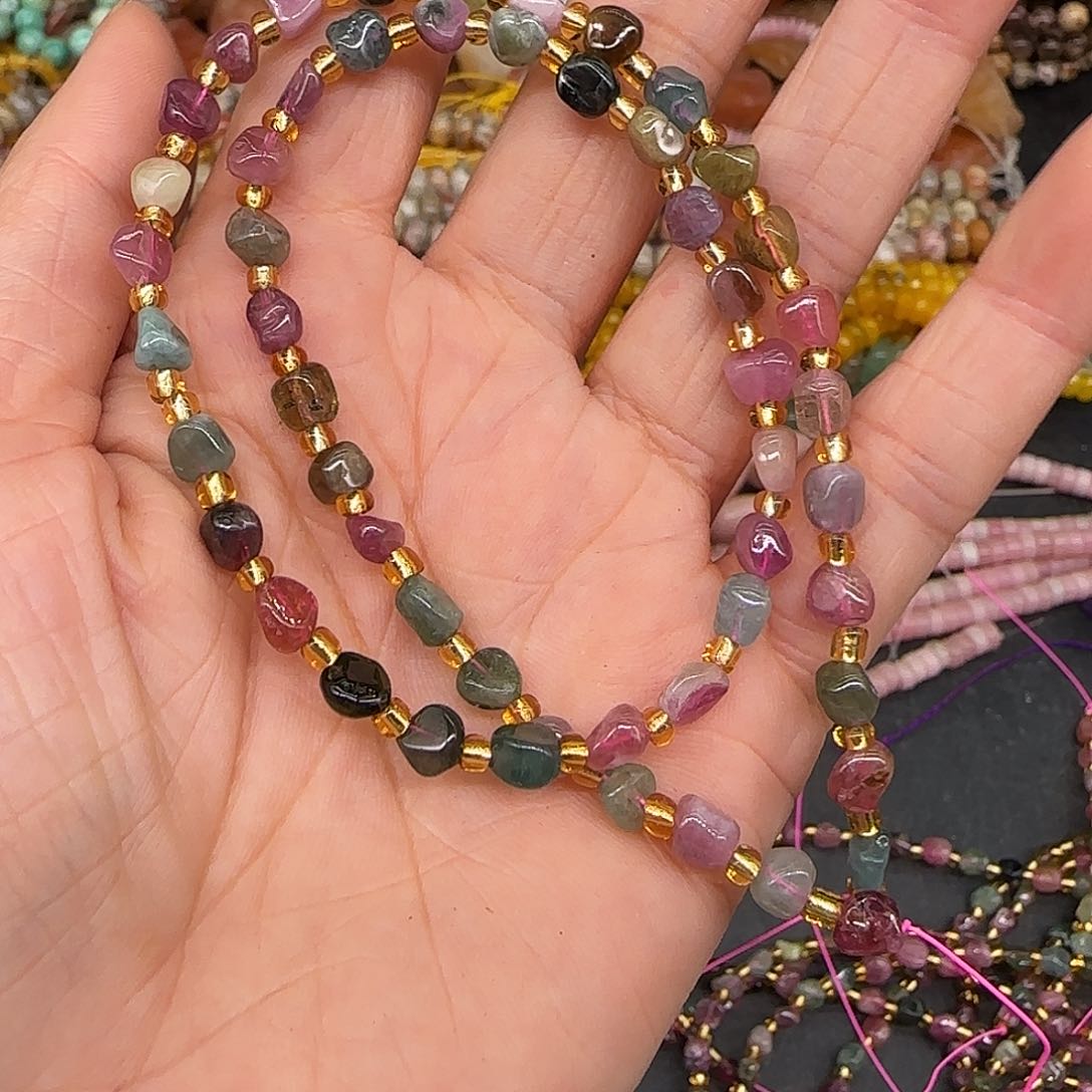 玛瑙/玉髓合金珠宝半成品碧玺4-6mm一条圆不定