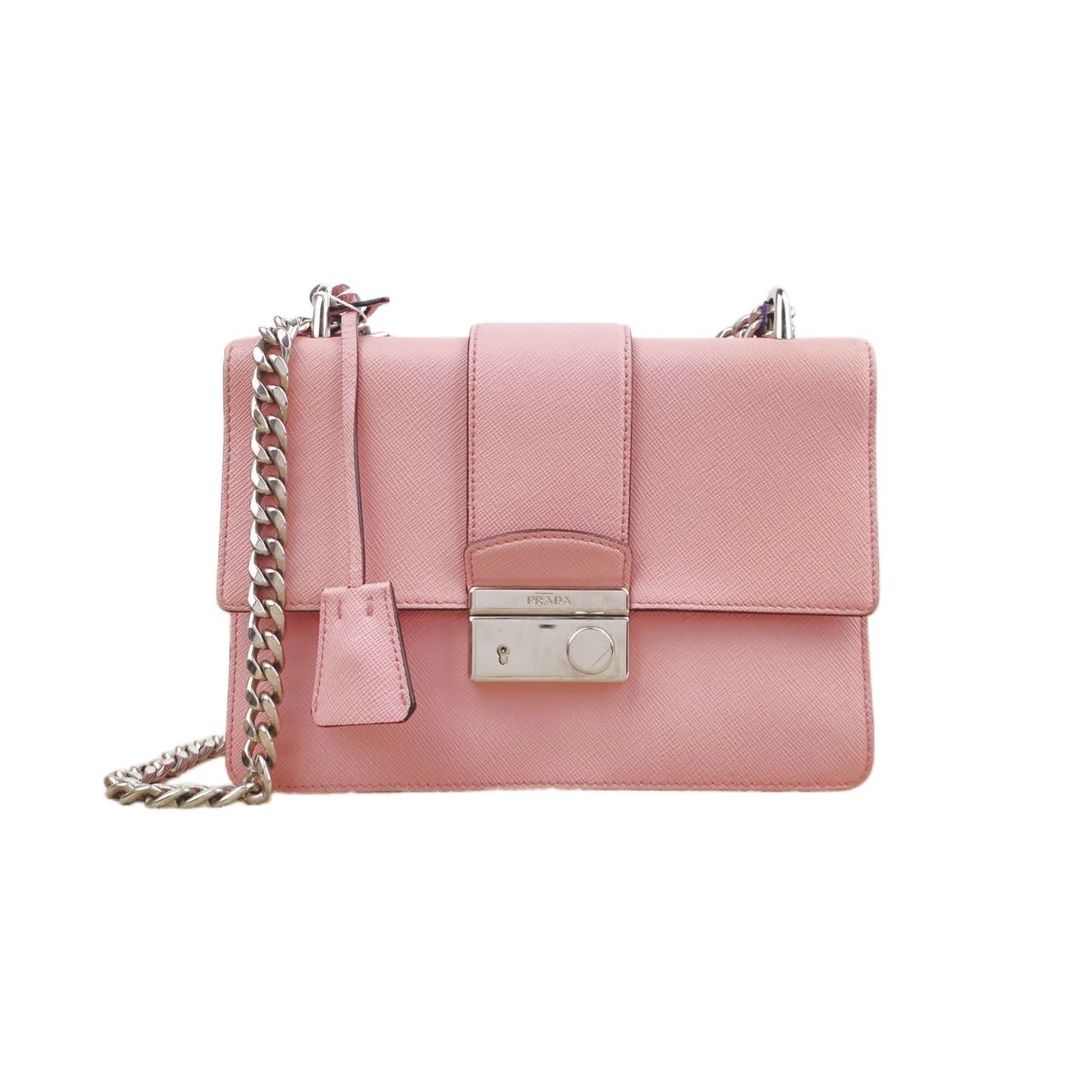 99新 Prada/普拉达 粉色银标邮差包
