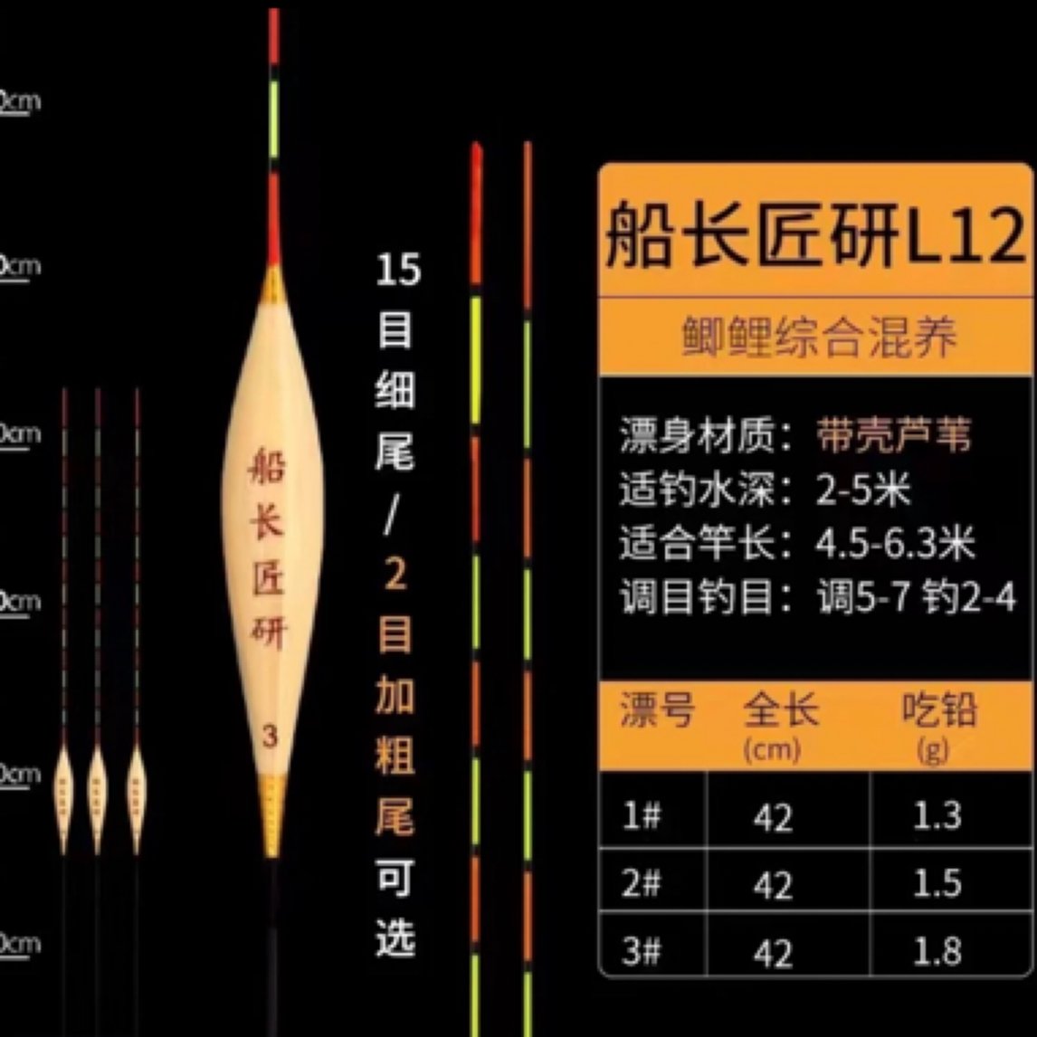 船长匠研L12 42公分鲫鱼轻口混养黑坑野钓行程芦苇浮漂