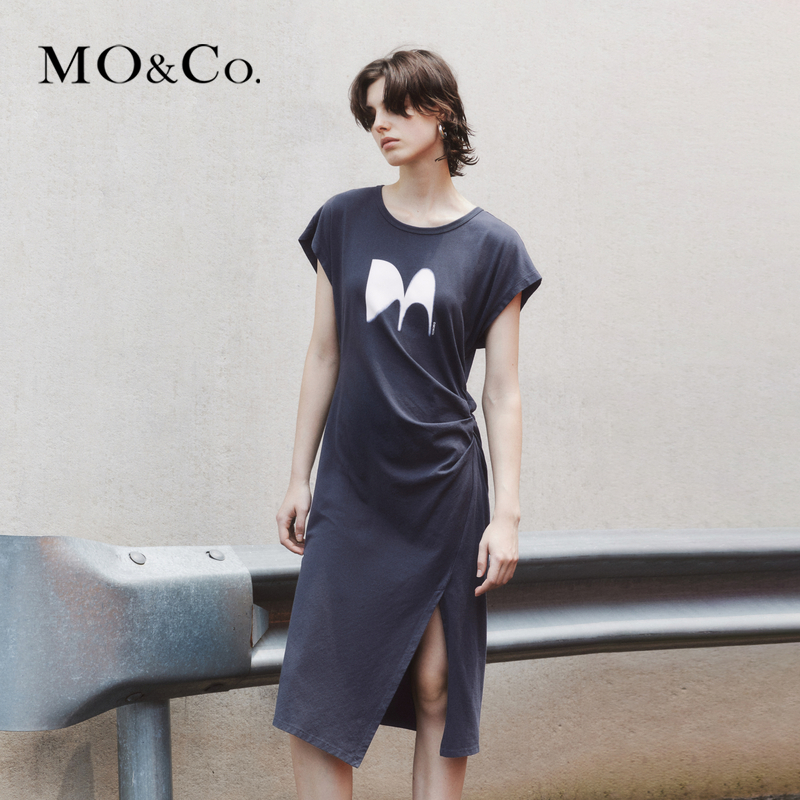 【赵老板专属】MOCO高腰捏褶不规则开叉连衣裙MBD2DRST06