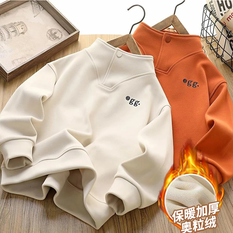 男童2025新款儿童衣服加厚加绒奥粒绒卫衣秋冬中大童秋冬保暖上衣
