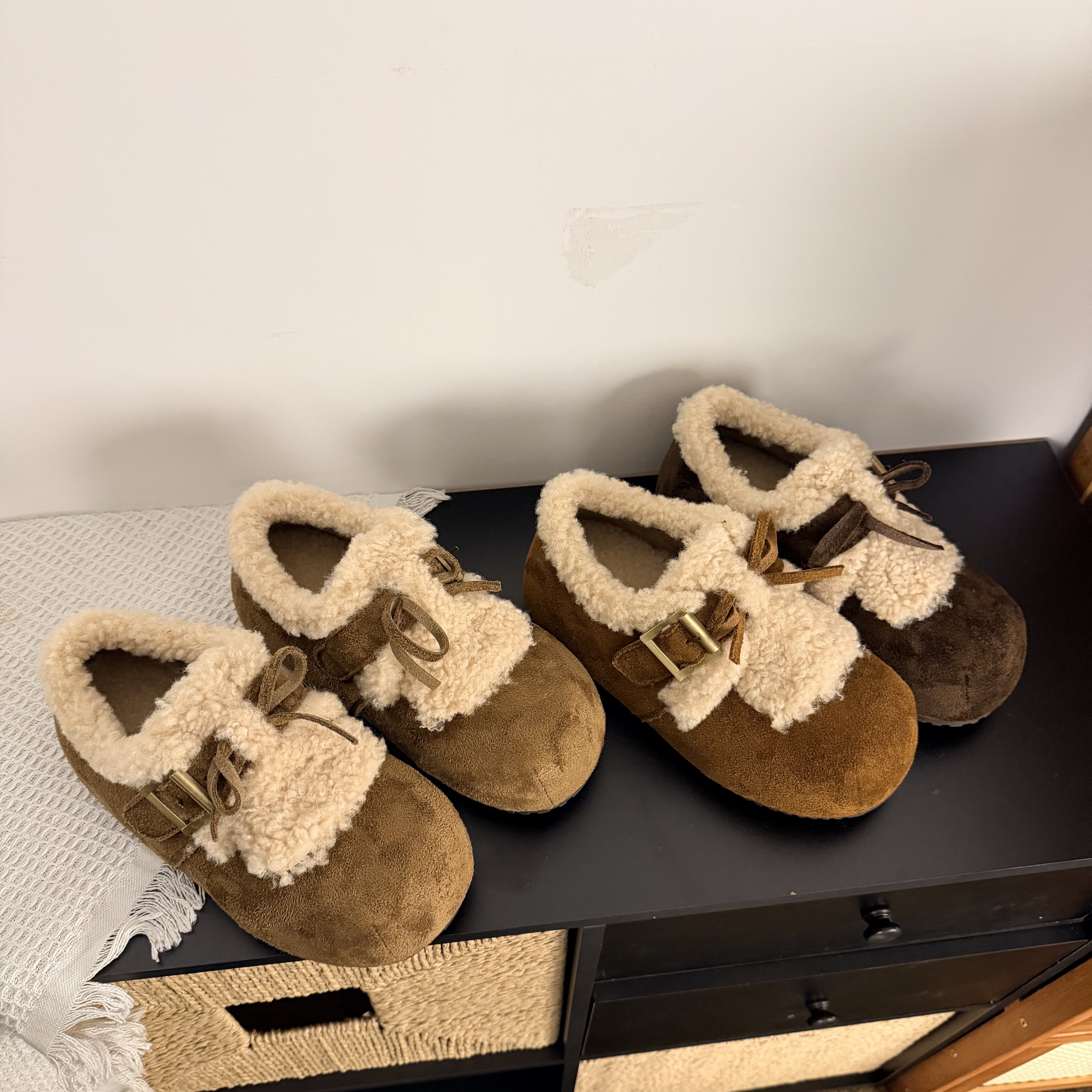 毛毛勃肯鞋女2025新款冬季加绒厚底内增高棉鞋一脚蹬蝴蝶结雪地靴