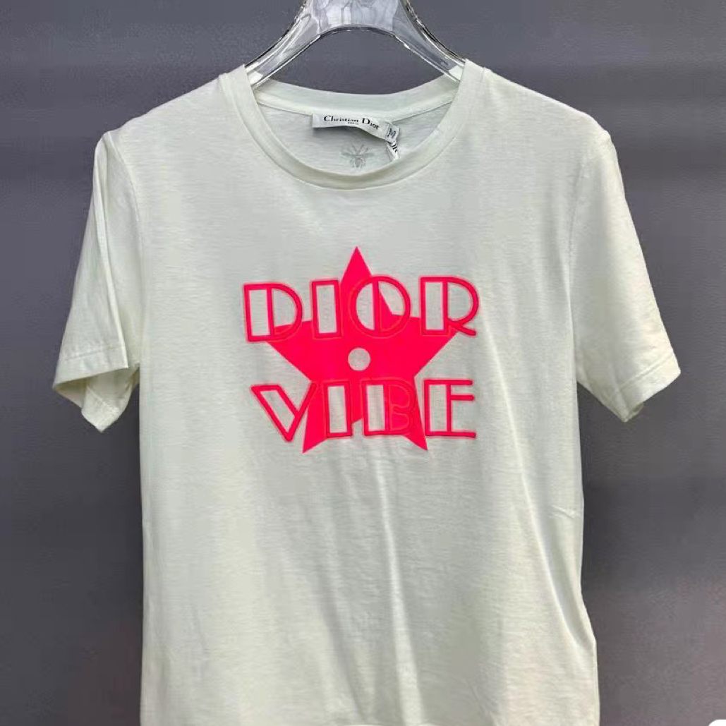 99新 DIOR/迪奥 粉色五角星白色短袖T恤/S码/C01502