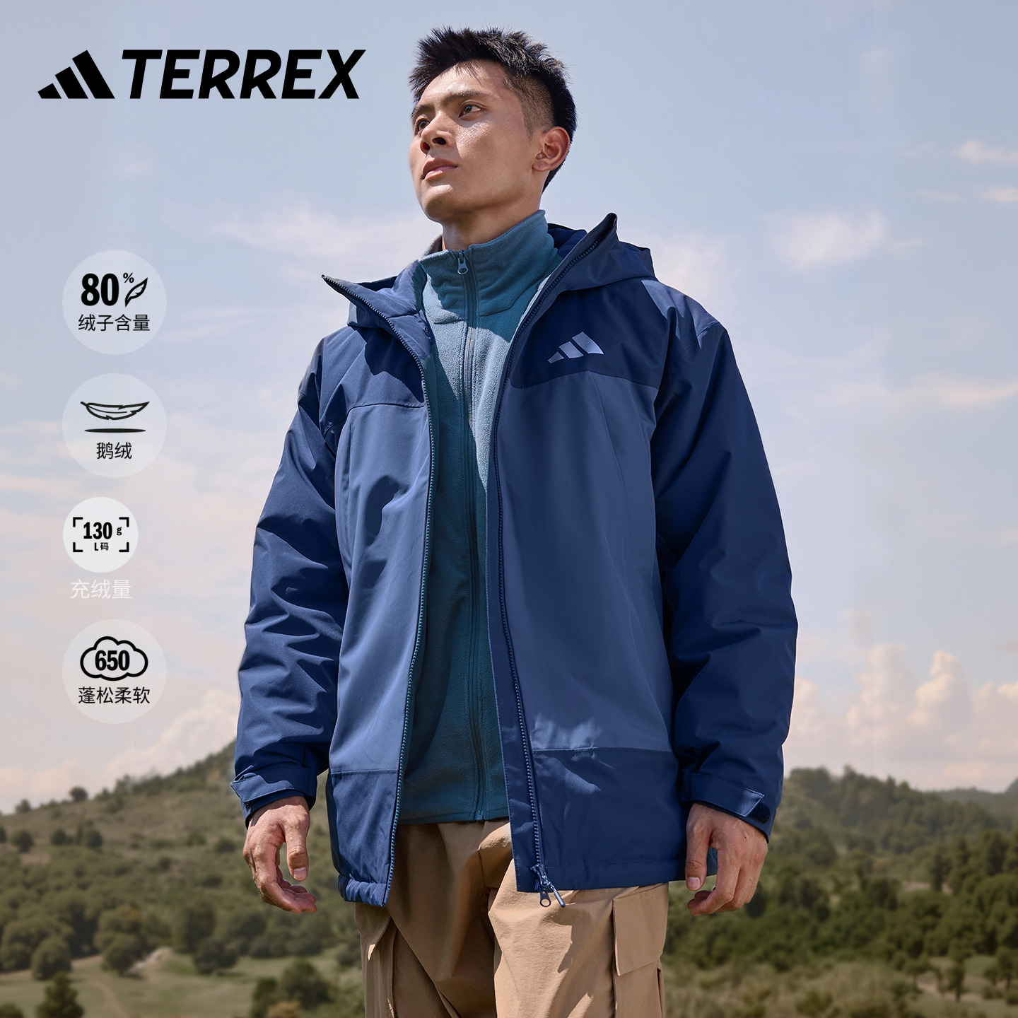 双旦礼遇 防水防风户外鹅绒冲锋衣 80绒子阿迪达斯TERREX KT5006