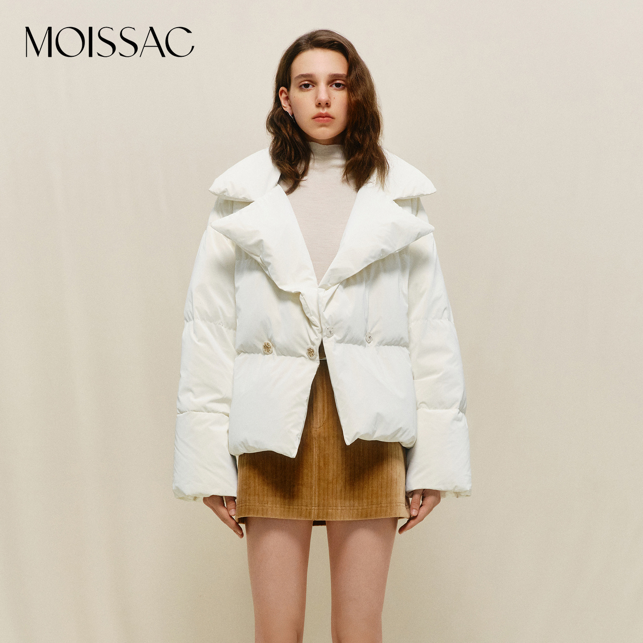 【陈大可】商场同款 摩萨克冬白鸭绒翻领羽绒服外套女