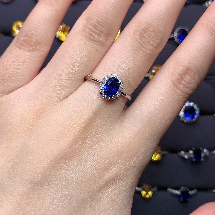 蓝宝石戒指银S925镶嵌