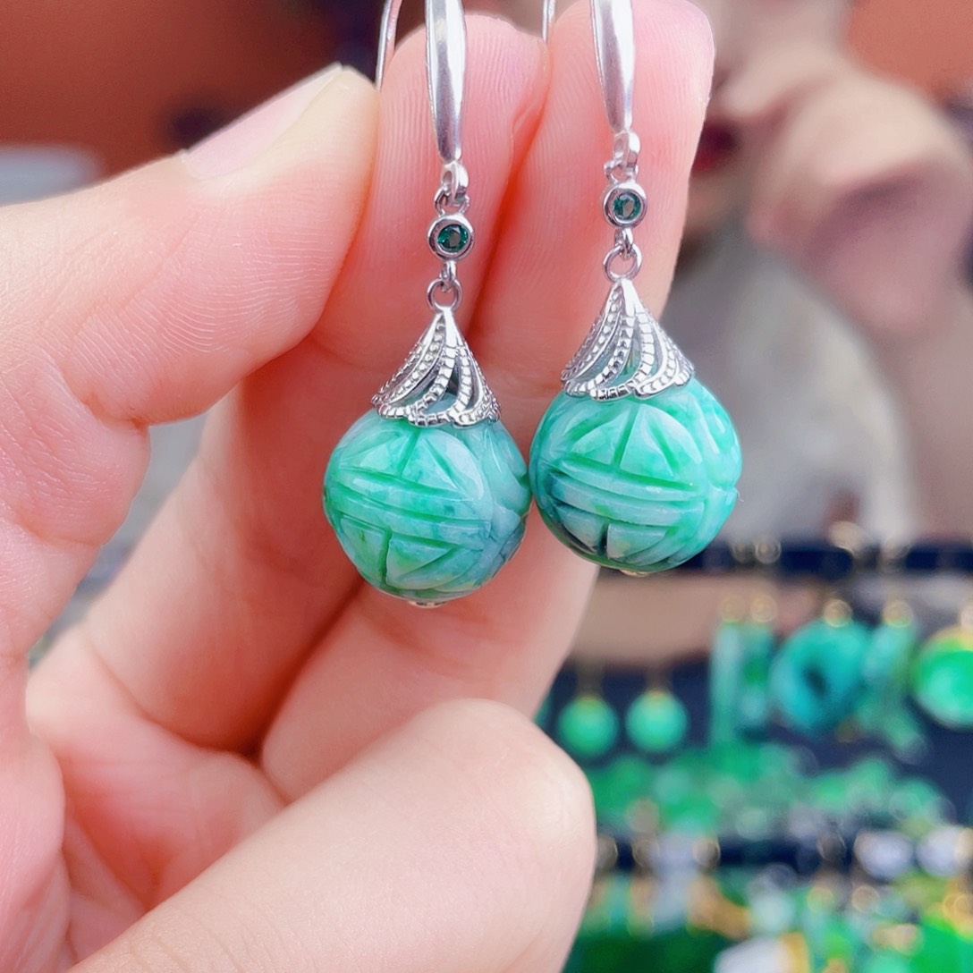 翡翠银S925镶嵌耳饰饰品