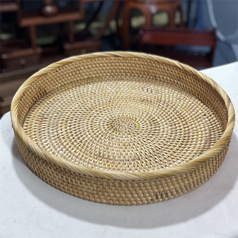 植物真藤竹编篮子家用超大号圆形托盘水果盘零食盘202536*6cm