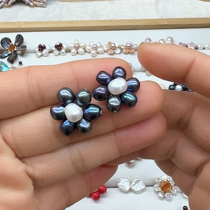 淡水珍珠耳饰银S925镶嵌