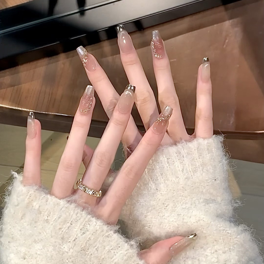 53【秋奢】纯手工穿戴甲片猫眼法式美甲可拆卸美甲贴片梯形气质