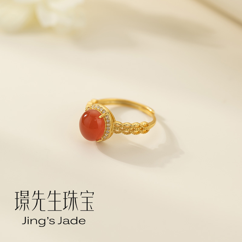 流朱贰号|925银镶原矿南红玛瑙戒指多样性发*HS1008002*【LFY】